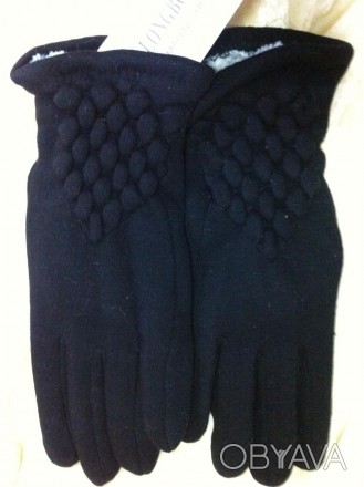  Оригинальные красивые хлопково - трикотажные перчатки с подкладкой из искусстве. . фото 1