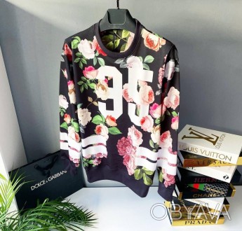 
Кофта свитшот пуловер лонгслив черный весна-осень с принтом роз Турция D&G Rose. . фото 1