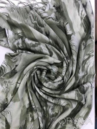 Стильний демісезонний палантин із бахромою, з абстрактним малюнком, чудової якос. . фото 1
