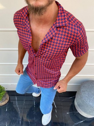 Рубашка мужская красная лето молодежная принт гусиная лапка Houndstooth Red Blue. Киев. фото 1 Рубашка мужская красная лето молодежная принт гусиная лапка Houndstooth Red Blue. Киев. фото 1