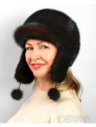 Модна жіноча шапка вушанка із хутра норки .Вушанки популярні у жінок і чоловіків. . фото 1