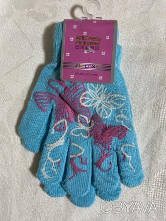 Дитячі в'язані одинарні рукавички для дівчинки підлітка і дівчат, гладкого в'яза. . фото 1