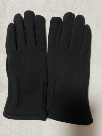 Женские чёрные трикотажные перчатки , красивые ,очень тёплые с плотной меховой п. . фото 2