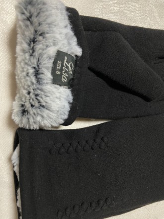 Женские чёрные трикотажные перчатки , красивые ,очень тёплые с плотной меховой п. . фото 3