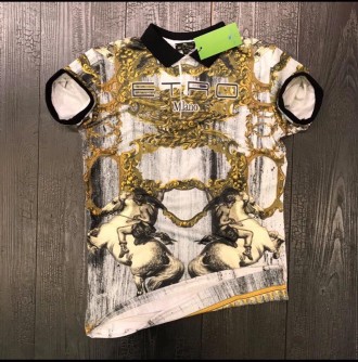 Футболка поло мужская серая повседневная с принтом ETRO Milano. Киев. фото 1 Футболка поло мужская серая повседневная с принтом ETRO Milano. Киев. фото 1