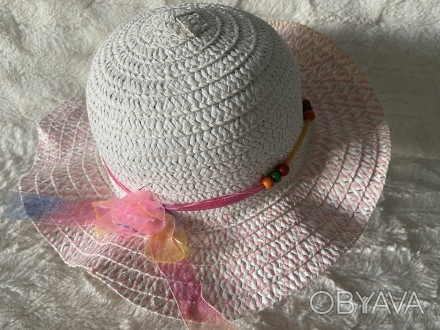  детская шляпка для девочек 2-4 года .Белый верх ,розовые волнообразные поля укр. . фото 1