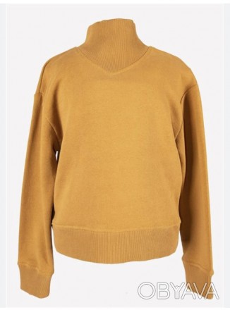 Объёмный свитер-толстовка хлопковый на байке горчичного цвета с средней посадкой. . фото 1