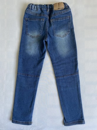 На рост 122 см .Модные синие тёртые джинсы для девочки из коттона стрейч \\ хлоп. . фото 3