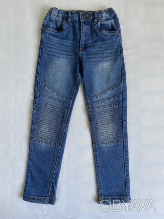 На рост 122 см .Модные синие тёртые джинсы для девочки из коттона стрейч \\ хлоп. . фото 1