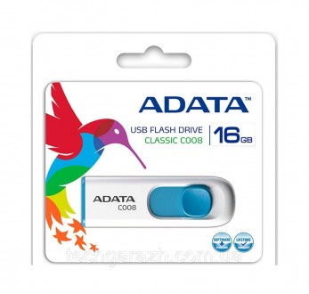 A-DATA USB 2.0 C008 16Gb White/Blue — накопичувач у висувному корпусі, що плавно. . фото 5