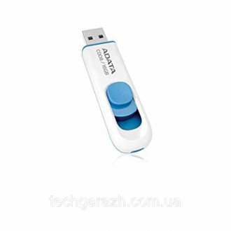 A-DATA USB 2.0 C008 16Gb White/Blue — накопичувач у висувному корпусі, що плавно. . фото 2