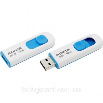 A-DATA USB 2.0 C008 16Gb White/Blue — накопичувач у висувному корпусі, що плавно. . фото 4