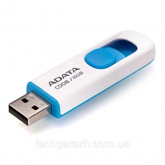 A-DATA USB 2.0 C008 16Gb White/Blue — накопичувач у висувному корпусі, що плавно. . фото 3