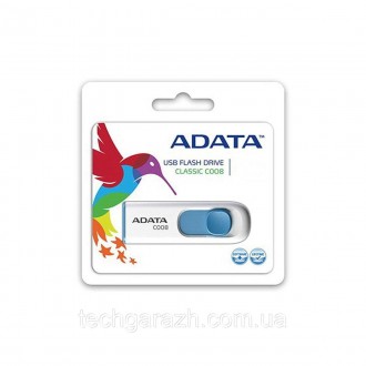A-DATA USB 2.0 C008 32Gb White/Blue — накопичувач у висувному корпусі, що плавно. . фото 6