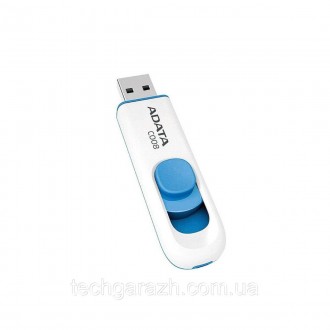 A-DATA USB 2.0 C008 32Gb White/Blue — накопичувач у висувному корпусі, що плавно. . фото 5