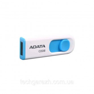 A-DATA USB 2.0 C008 32Gb White/Blue — накопичувач у висувному корпусі, що плавно. . фото 3