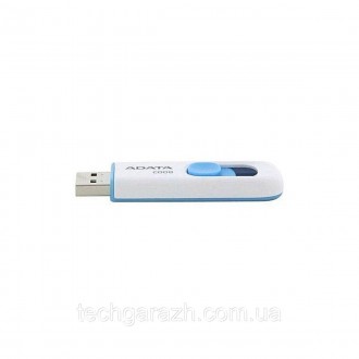 A-DATA USB 2.0 C008 32Gb White/Blue — накопичувач у висувному корпусі, що плавно. . фото 4