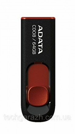 A-DATA USB 2.0 C008 64Gb Black/Red — накопичувач у висувному корпусі, що плавно . . фото 2