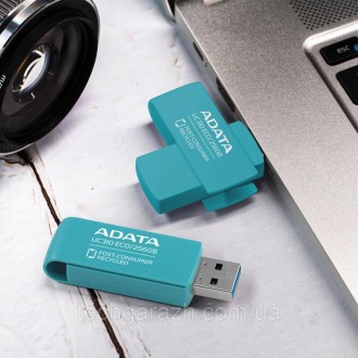Флешка A-DATA USB 3.2 UC310 Eco 256Gb Green – просте та доступне рішення, якщо в. . фото 5