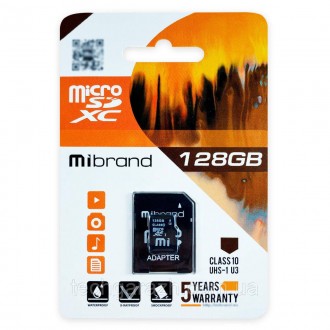 microSDXC (UHS-1 U3) Mibrand 128Gb class 10 (adapter SD) — карта пам’яті класу ш. . фото 2