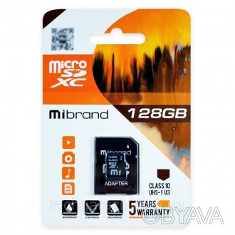 microSDXC (UHS-1 U3) Mibrand 128Gb class 10 (adapter SD) — карта пам’яті класу ш. . фото 1