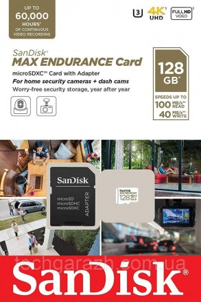 Карта пам’яті microSDXC (UHS-1 U3) SanDisk Max Endurance 128Gb class 10 V30 (100. . фото 4