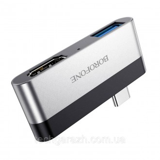 BOROFONE DH2 адаптер USB-C на HDMI + USB3.0, алюмінієвий сплав, широка сумісніст. . фото 3