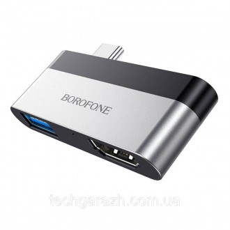 BOROFONE DH2 адаптер USB-C на HDMI + USB3.0, алюмінієвий сплав, широка сумісніст. . фото 2