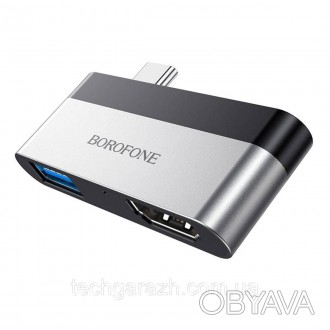 BOROFONE DH2 адаптер USB-C на HDMI + USB3.0, алюмінієвий сплав, широка сумісніст. . фото 1