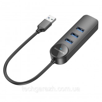 Адаптер Borofone DH6 Erudite 4-in-1 Gigabit Ethernet Adapter(USB to USB3.0*3+RJ4. . фото 5