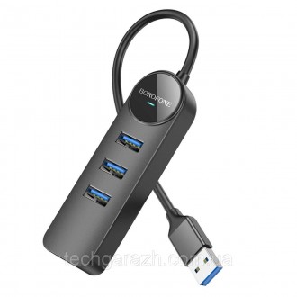 Адаптер Borofone DH6 Erudite 4-in-1 Gigabit Ethernet Adapter(USB to USB3.0*3+RJ4. . фото 7