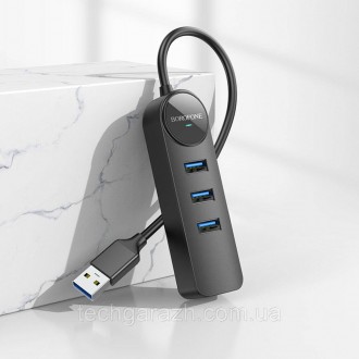 Адаптер Borofone DH6 Erudite 4-in-1 Gigabit Ethernet Adapter(USB to USB3.0*3+RJ4. . фото 9