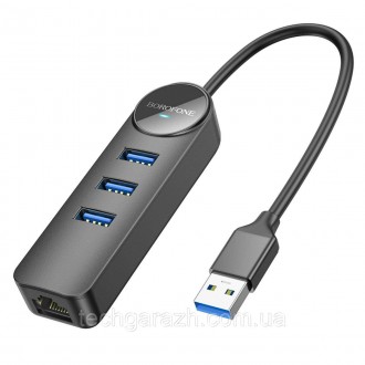 Адаптер Borofone DH6 Erudite 4-in-1 Gigabit Ethernet Adapter(USB to USB3.0*3+RJ4. . фото 2