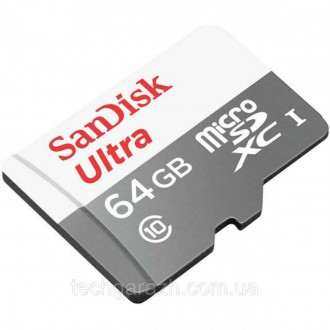 microSDXC (UHS-1) SanDisk Ultra 64Gb class 10 A1 (100Mb/s) (adapter SD) ─ сучасн. . фото 2