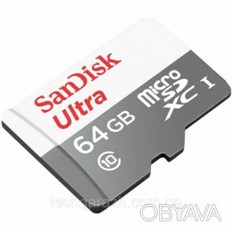 microSDXC (UHS-1) SanDisk Ultra 64Gb class 10 A1 (100Mb/s) (adapter SD) ─ сучасн. . фото 1