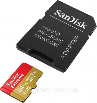 Картка пам'яті SanDisk Extreme microSDXC (64 ГБ) (adapter SD) дозволяє заощаджув. . фото 2