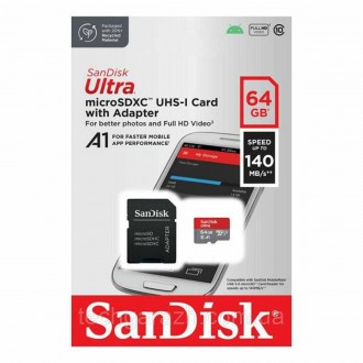Карти SanDisk Ultra 64Gb class 10 A1 (adapter) сумісні зі смартфонами та планшет. . фото 5