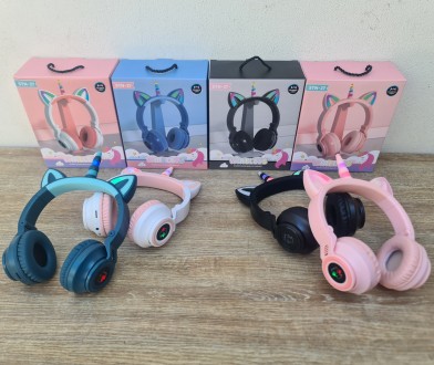 Дитячі бездротові навушники Єдиноріжка STN-27 LED Bluetooth, з котячими вушками . . фото 8