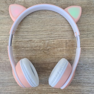Беспроводные детские Bluetooth наушники розовые с кошачьими ушками котика Cat He. . фото 9