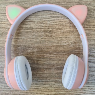 Беспроводные детские Bluetooth наушники розовые с кошачьими ушками котика Cat He. . фото 5