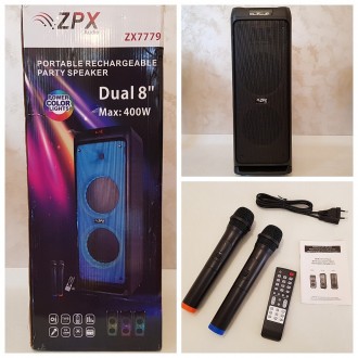 Опис
Акумуляторна колонка з мікрофонами ZX-7779 / 400 W (USB/FM/Bluetooth)
Автон. . фото 11