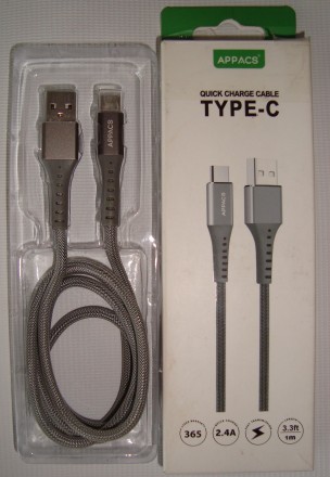 Кабель APPACS U210 for Samsung USB - TYPE-C 3A 1 м quick charging Gray
Кабель A. . фото 2