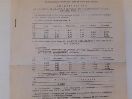 СТАНДАРТНЫЕ ОБРАЗЦЫ  ДЛЯ СПЕКТРАЛЬНОГО АНАЛИЗАКомплект МА 2-1 (151,152,153,154) . . фото 8