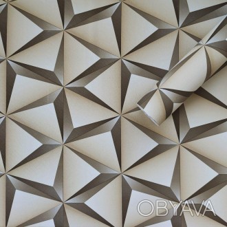 Самоклеющаяся пленка бежевые 3D треугольники 0,45х10м 
Пленка на самоклейке идеа. . фото 1