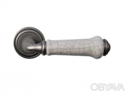 Дверна ручка на розетці SIBA Lysbon, античне залізо з керамікою. . фото 1