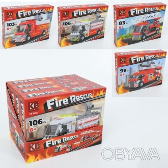Конструктор KB 8000 пожежна машина, від 83 до 106 дет., кор., 4 шт. (4 види) в д. . фото 1