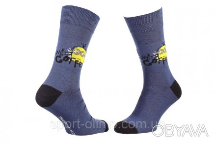 Мультяшные высокие носки Minions Minion Need Coffee 1-pack blue-blue — 93153667-. . фото 1