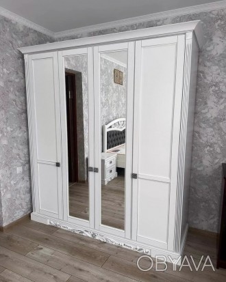 Пропонуємо білу 4х дверну шафу Артеміда з дзеркалами в класичному стилі з дерева. . фото 1