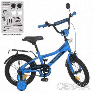 Велосипед дитячий PROF1 14д. Y14313 Speed racer, SKD45, синій, дзвінок, дод.коле. . фото 1