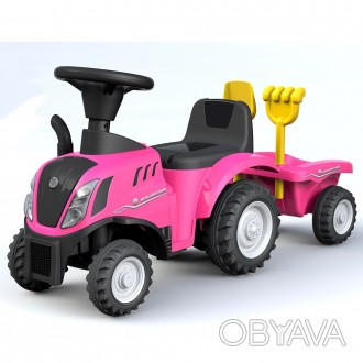 Каталка-толокар 658T-8 трактор з причепом, муз., світло, бат., кор., рожевий.. . фото 1